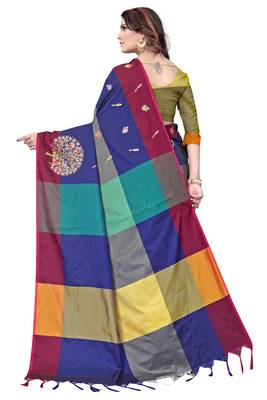 Women's  Blue Cotton Silk Foil Printed saree with blouse piece 2