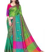 Women's  Green Cotton Silk Foil Printed saree with blouse piece