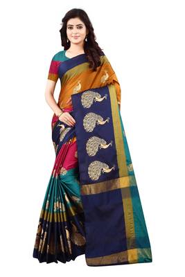 Women's  multicolor Cotton Silk Foil Printed saree with blouse piece 1