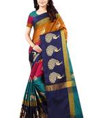 Women's  multicolor Cotton Silk Foil Printed saree with blouse piece