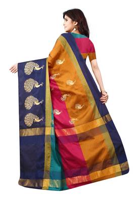 Women's  multicolor Cotton Silk Foil Printed saree with blouse piece 2