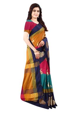 Women's  multicolor Cotton Silk Foil Printed saree with blouse piece 3
