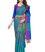 Women's  Blue Cotton Silk Foil Printed saree&Havey Belt with blouse piece