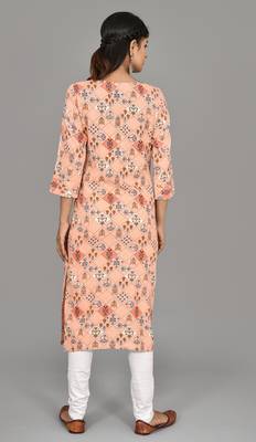Women printed design with saganeri embroidery peach color Kurta   2