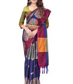 Women's  Blue Cotton Silk Foil Printed saree&Havey Belt with blouse piece