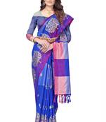 Women's  Blue Cotton Silk Foil Printed saree&Havey Belt with blouse piece