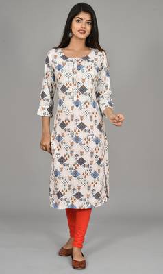 White Flower Deisgn Saganeri Print Kurti with Embroidery 1