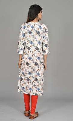 White Flower Deisgn Saganeri Print Kurti with Embroidery 2