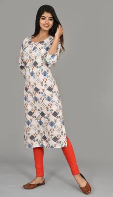 White Flower Deisgn Saganeri Print Kurti with Embroidery 5