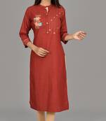 Wine Color Women Embroidered Straight Kurta 