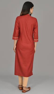 Wine Color Women Embroidered Straight Kurta  2