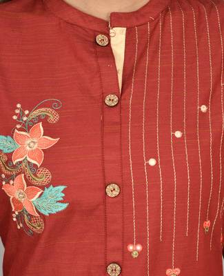 Wine Color Women Embroidered Straight Kurta  3