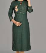 Dark Green Women Embroidered  Straight Kurta  