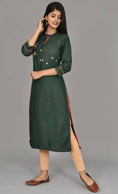 Dark Green Women Embroidered  Straight Kurta   4
