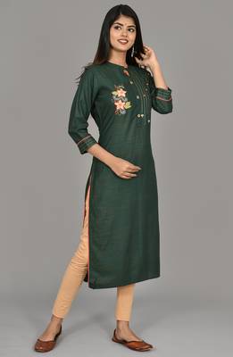 Dark Green Women Embroidered  Straight Kurta   5