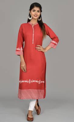 Women Embroidered Red color straight kurta 1