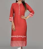 Women Embroidered Red color straight kurta