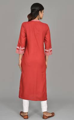 Women Embroidered Red color straight kurta 2