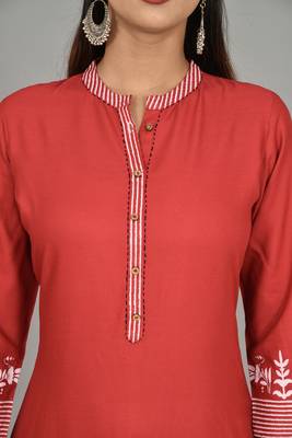 Women Embroidered Red color straight kurta 3