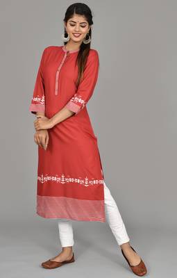 Women Embroidered Red color straight kurta 4