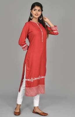 Women Embroidered Red color straight kurta 5