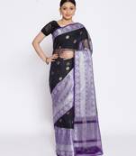 blue Oraganza Silk Banarasi Zari Booti Skirt Border Saree