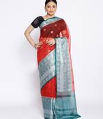 red Oraganza Silk Banarasi Zari Booti Skirt Border Saree