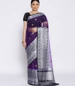 blue Oraganza Silk Banarasi Zari Booti Skirt Border Saree