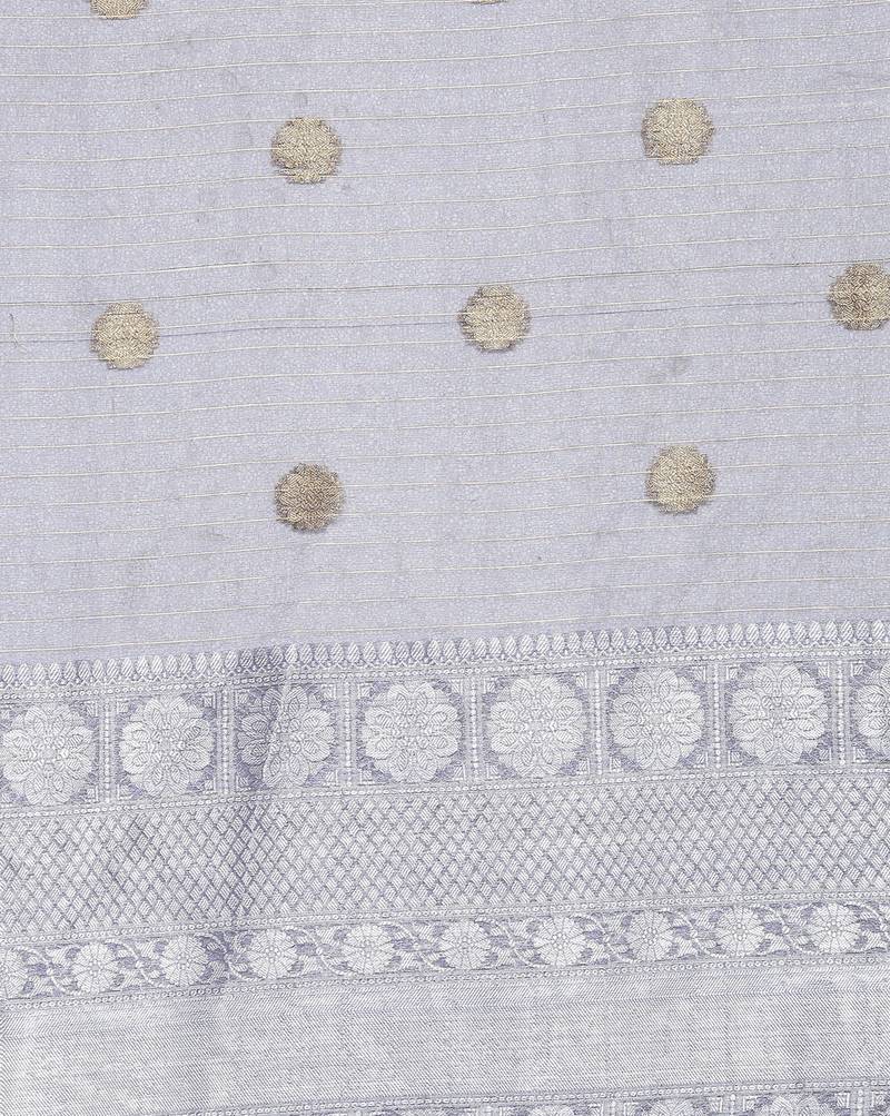 blue Oraganza Silk Banarasi Zari Booti Skirt Border Saree