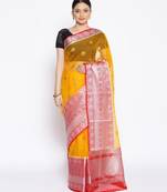 yellow Oraganza Silk Banarasi Zari Booti Skirt Border Saree