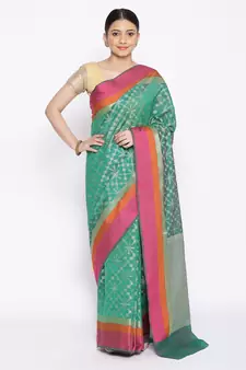 green Silk Blend Banarasi Satan Border saree