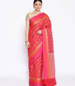 red Silk Blend Banarasi Satan Border saree