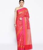 red Silk Blend Banarasi Satan Border saree