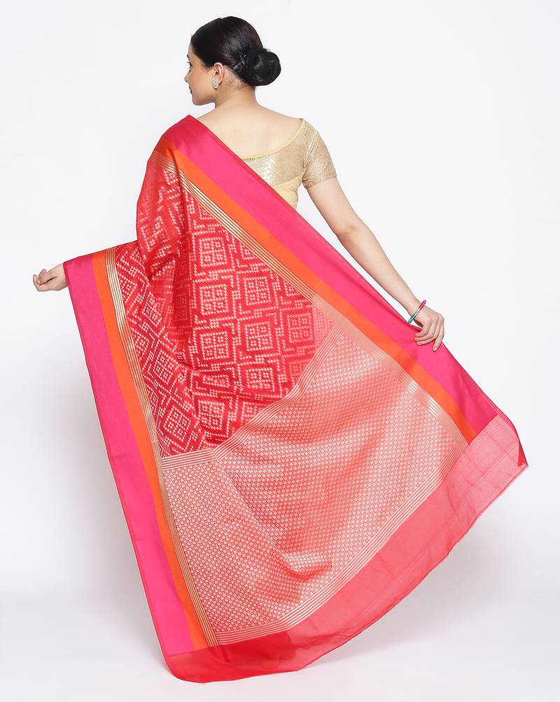 red Silk Blend Banarasi Satan Border saree