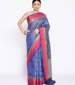 blue Silk Blend Banarasi Satan Border saree