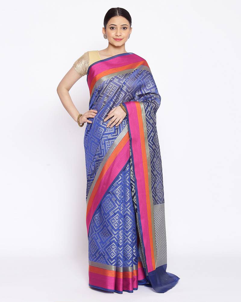 blue Silk Blend Banarasi Satan Border saree