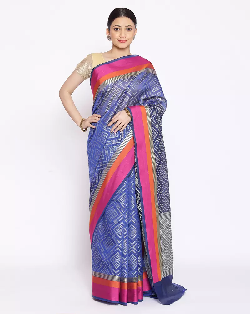 blue Silk Blend Banarasi Satan Border saree