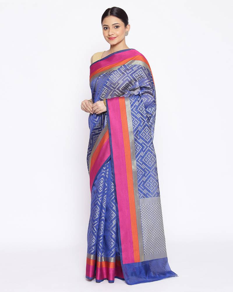 blue Silk Blend Banarasi Satan Border saree