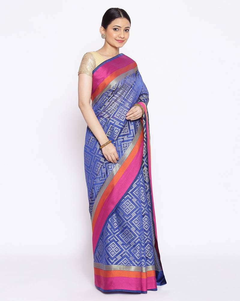 blue Silk Blend Banarasi Satan Border saree