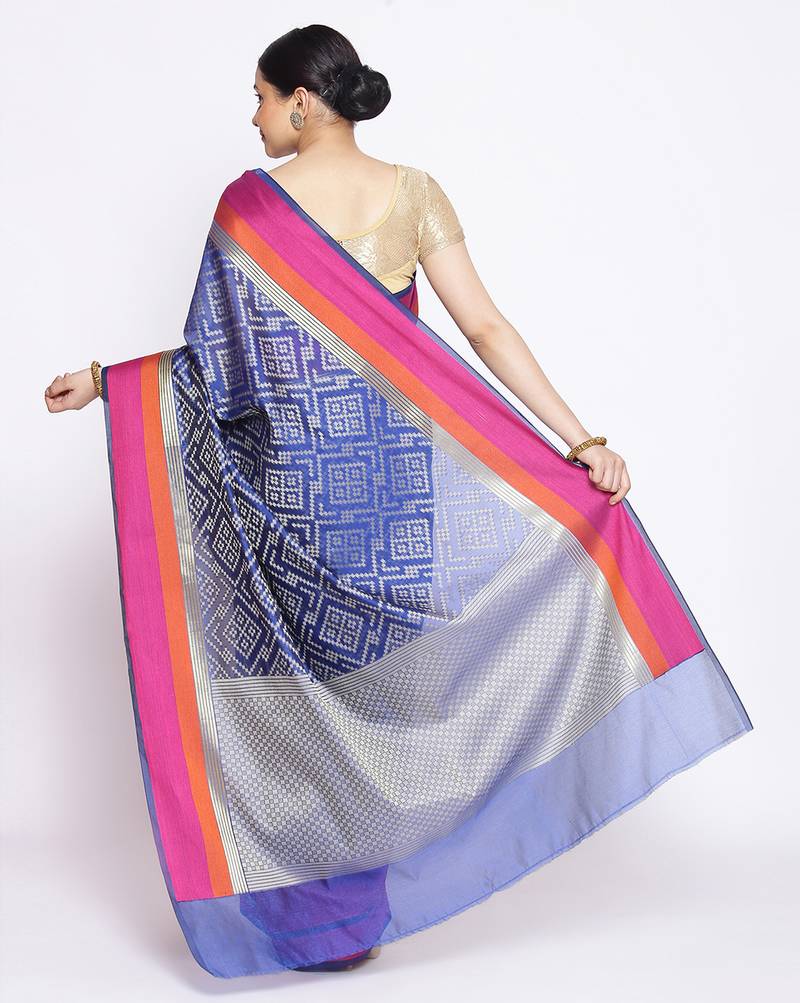 blue Silk Blend Banarasi Satan Border saree