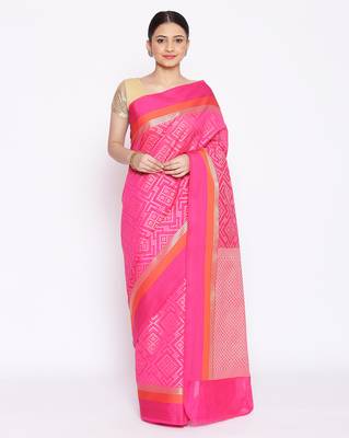 pink Silk Blend Banarasi Satan Border saree 1