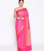 pink Silk Blend Banarasi Satan Border saree
