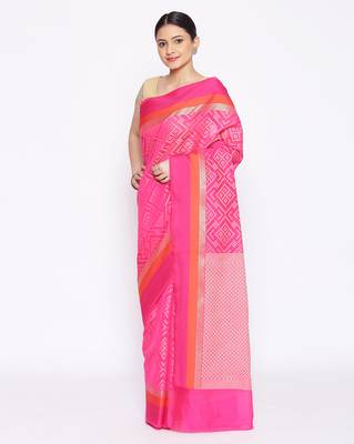 pink Silk Blend Banarasi Satan Border saree 2
