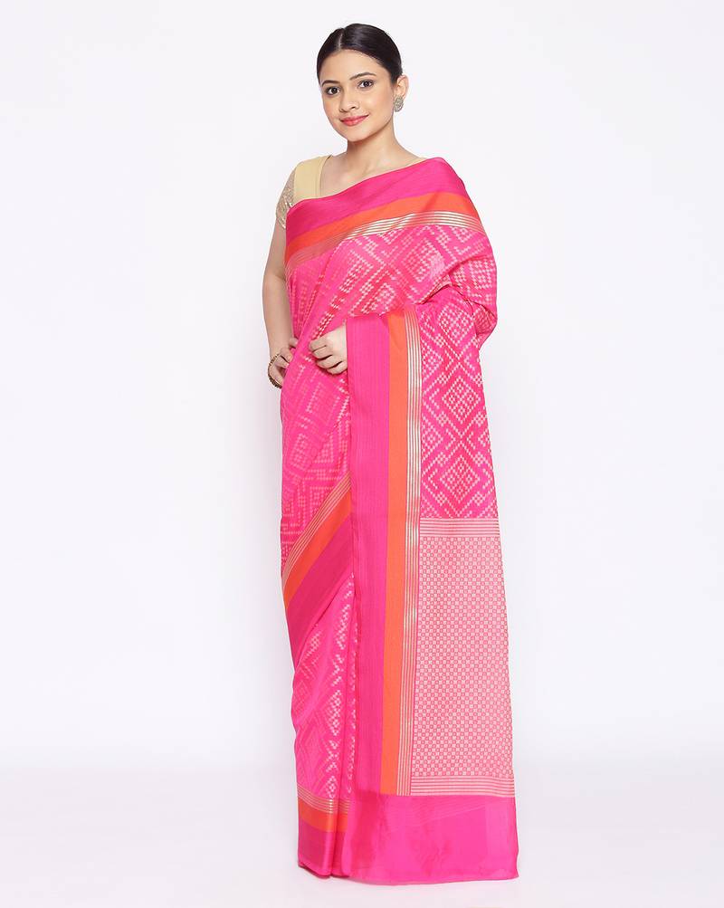 pink Silk Blend Banarasi Satan Border saree