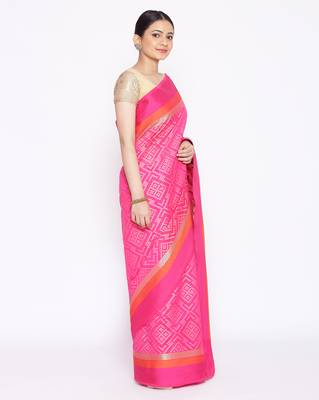 pink Silk Blend Banarasi Satan Border saree 3