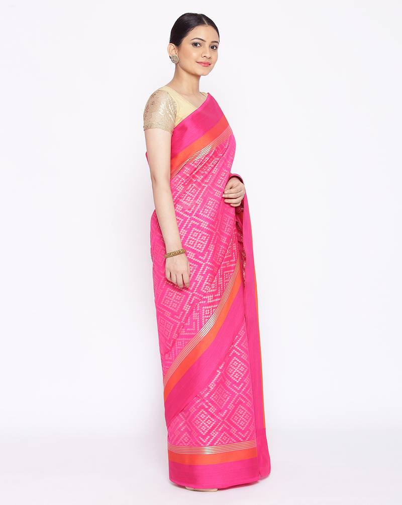 pink Silk Blend Banarasi Satan Border saree