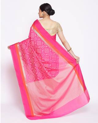 pink Silk Blend Banarasi Satan Border saree 4