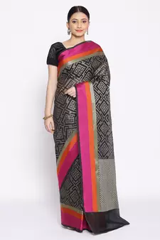 black Silk Blend Banarasi Satan Border saree