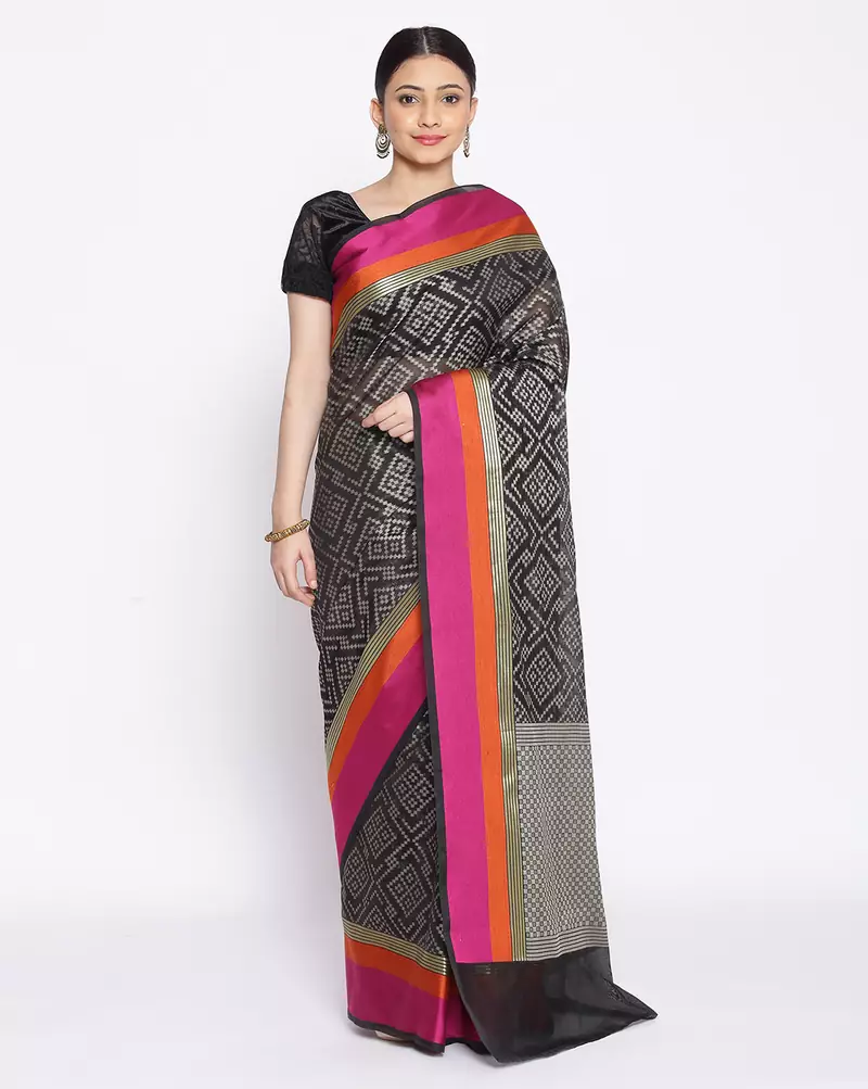 black Silk Blend Banarasi Satan Border saree