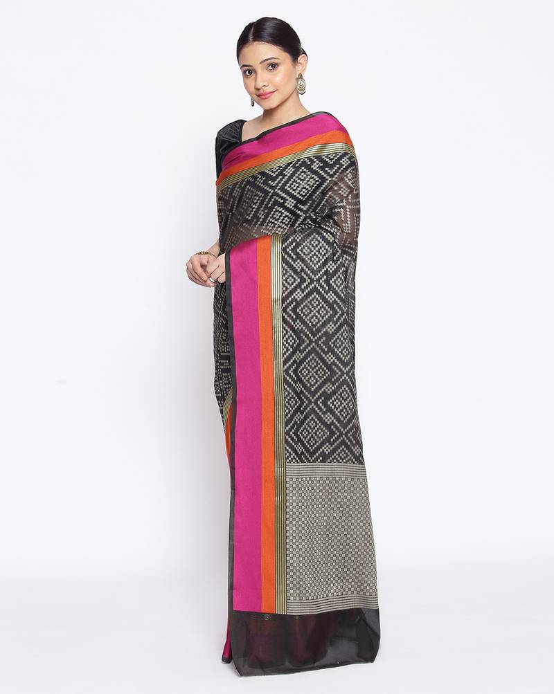 black Silk Blend Banarasi Satan Border saree